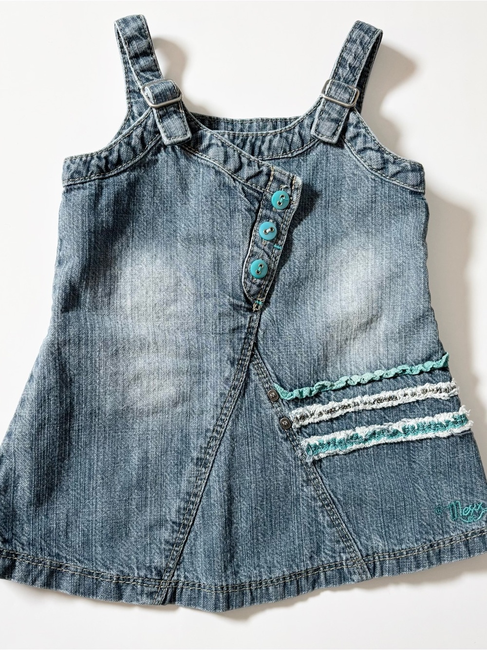 Vintage Y2K Mexx Asymmetrical Denim Overall Jumper Dress Baby Girl 6M Coquette